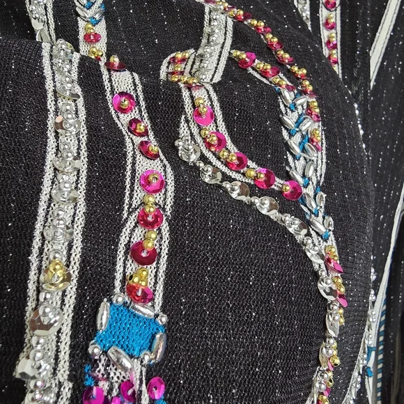 AZI Jeans Sheer Mesh Belt Print Beaded Y2K Top Size M - Picture 12 of 16